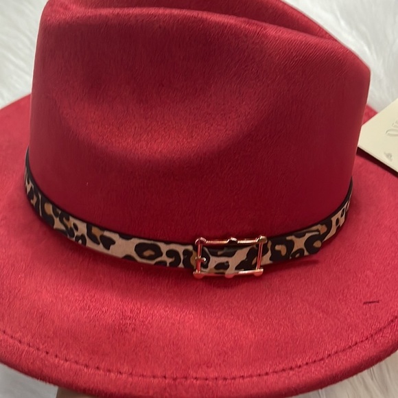 NEW BURGUNDY FASHION BRIM HAT LEOPARD ACCENT - Picture 6 of 10